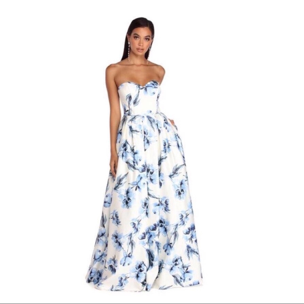 White floral formal gown